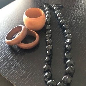 Wooden bangles and pooka inspired necklace